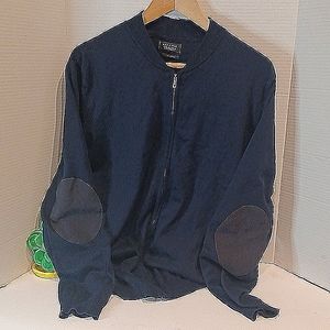 Zara Man Fine Cotton Zip Up Cardigan Sweater Dark Blue Medium